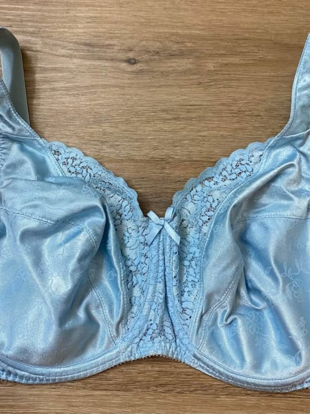 Rare Vintage Playtex Baby Blue Satin Lace Bra 38D | Coquette Romantic Lingerie